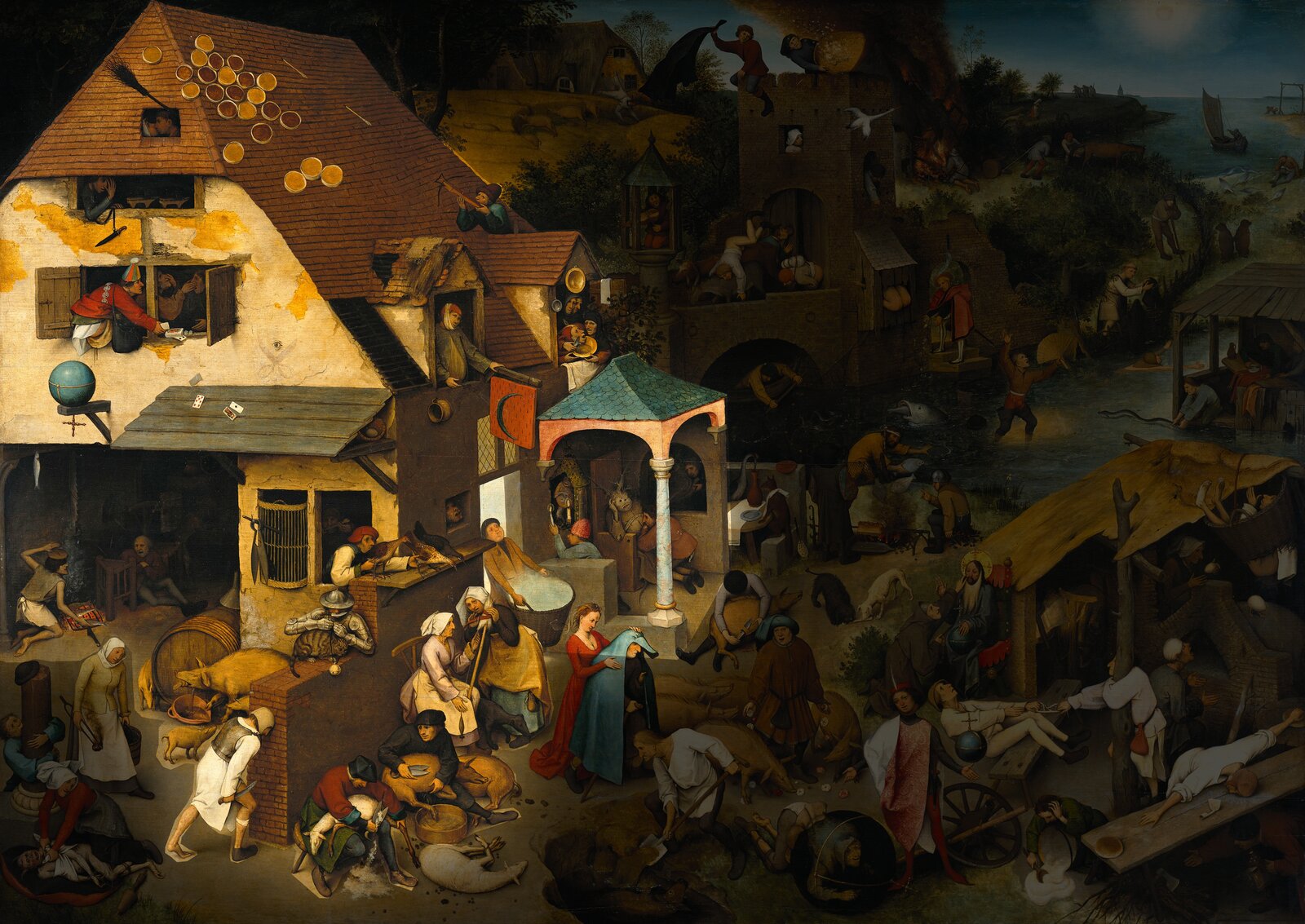 Bruegel Farmhouse - Dutch proverbs detail