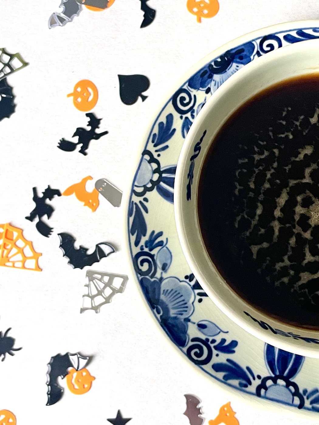 Coffee with Halloween confetti